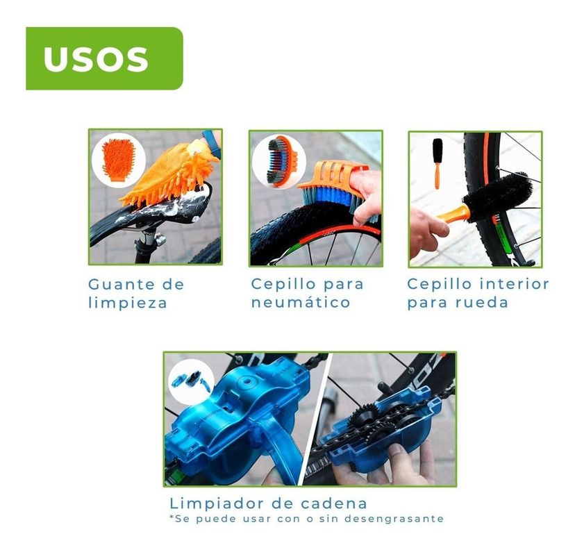 Limpieza Bicicleta Kit 9 Piezas Cepillo Polvo +Limpia Cadena-3