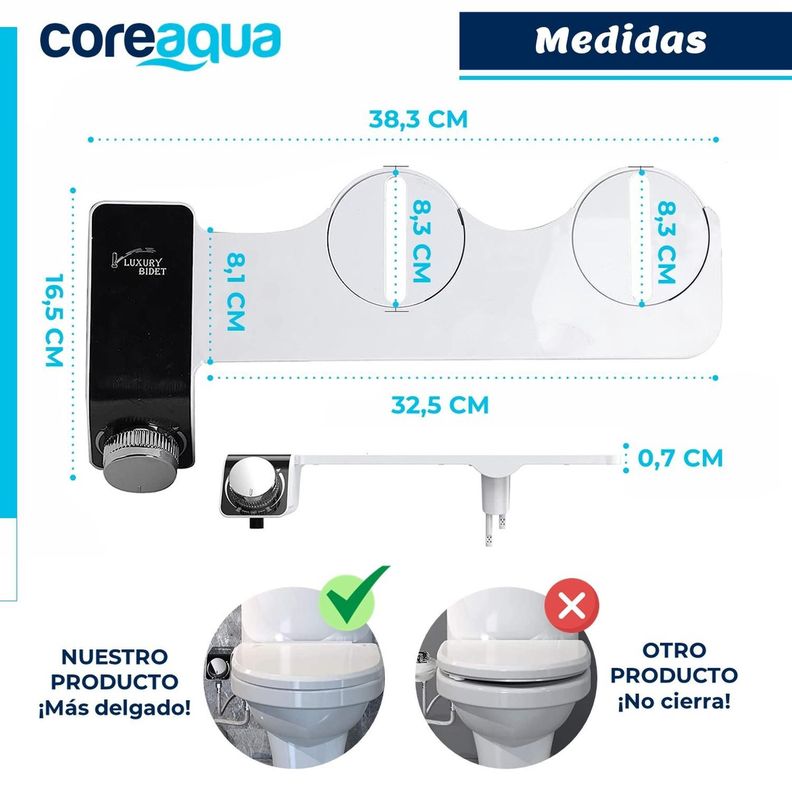 Bidet WC Inodoro Ajustable Universal Fácil Instalar CoreAqua-7