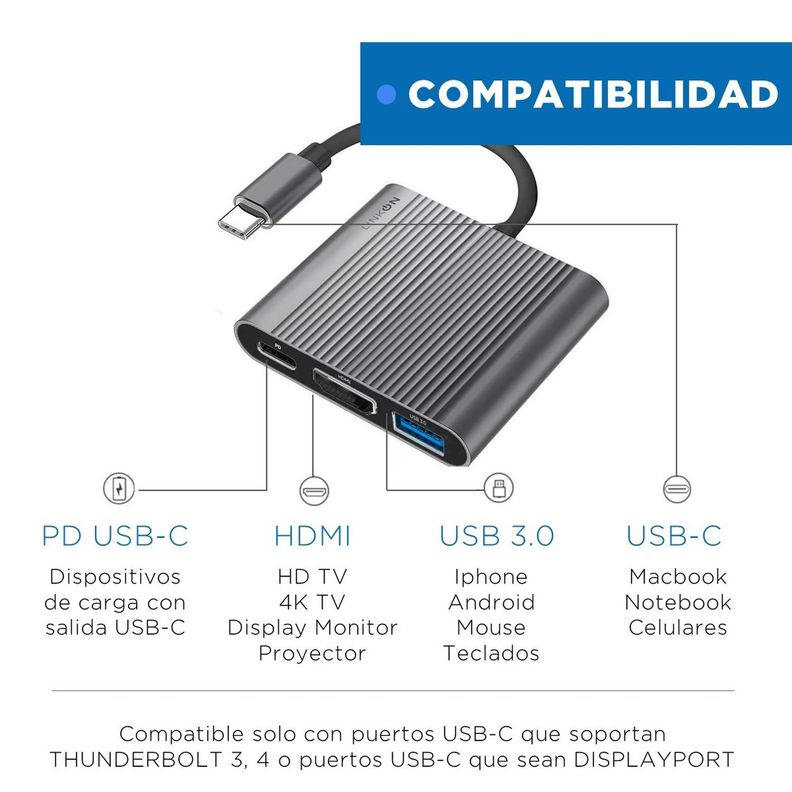 Hub Adaptador Usb Tipo C 3 En 1 Linkon Hdmi Para Macbook-6
