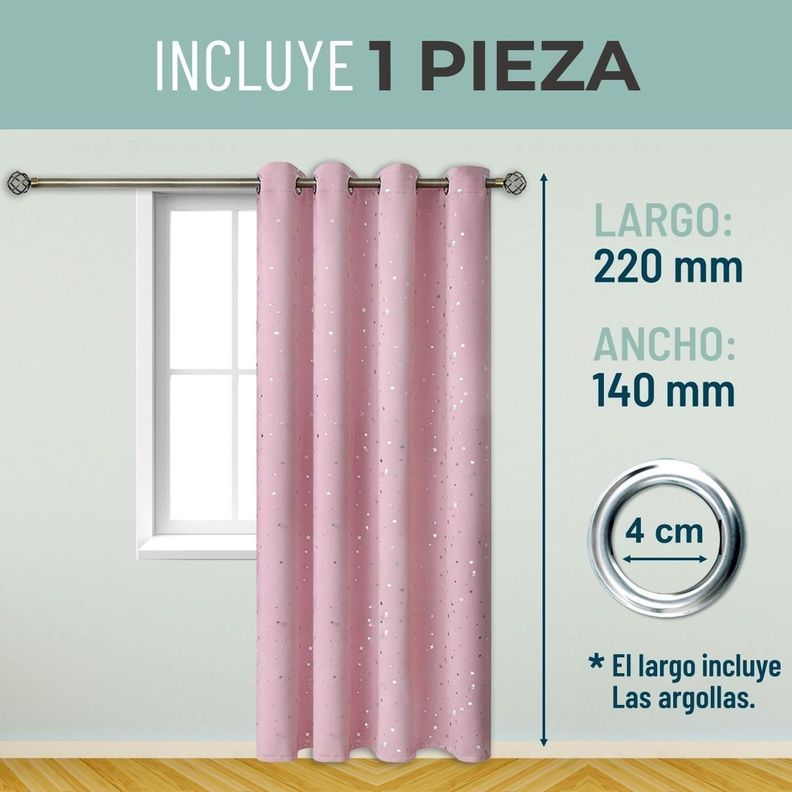 Cortina Niña Niño Semi Blackout Casatua Un Paño 140x220cm rosa claro-6