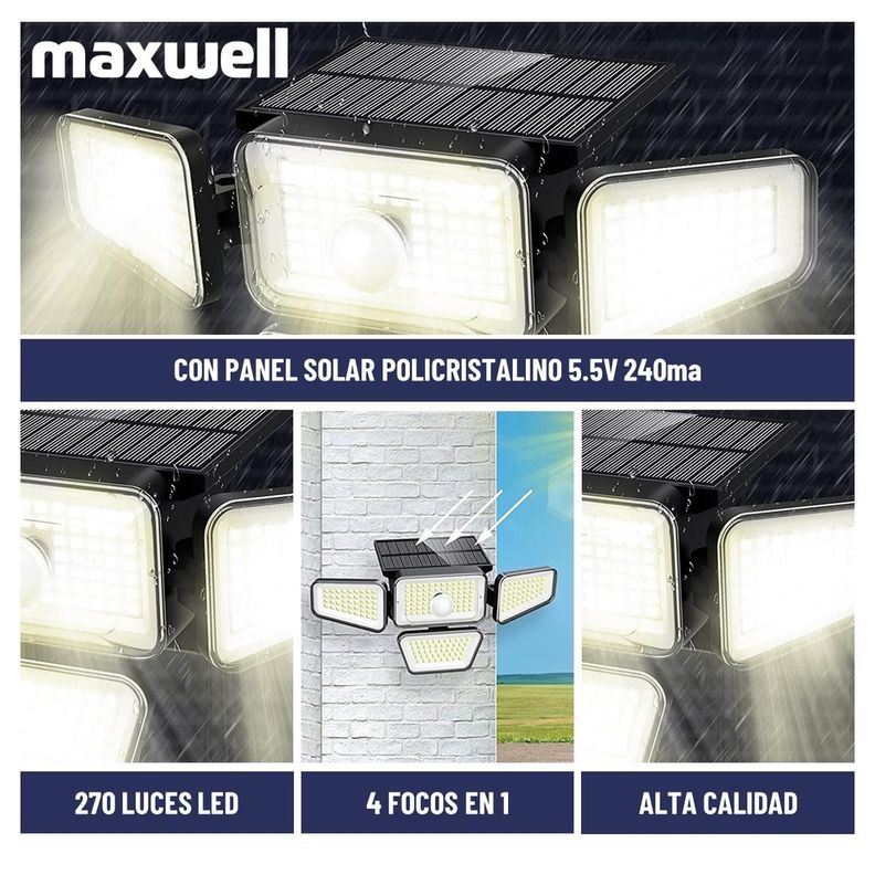 Foco Led Solar Exterior Maxwell Sensor Control Luz Cálida-1