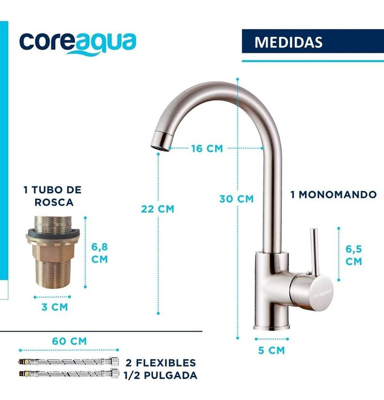 Llave Monomando Lavaplatos Griferia Cocina Premium Coreaqua-7