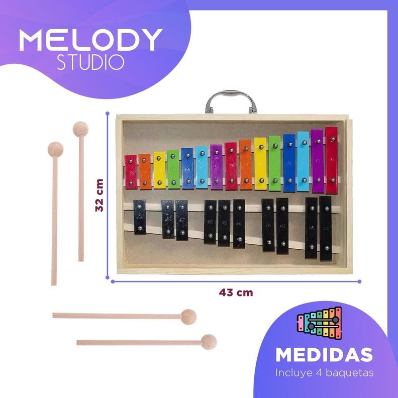 Metalofono Xilofono 25 Notas de Colores Melody con Maleta-5