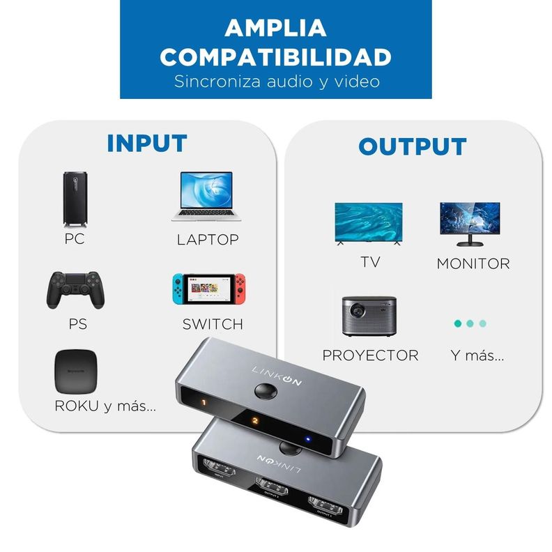 Splitter Switch HDMI 3 en 1 Linkon 4k 60Hz PS Xbox HDTV-5