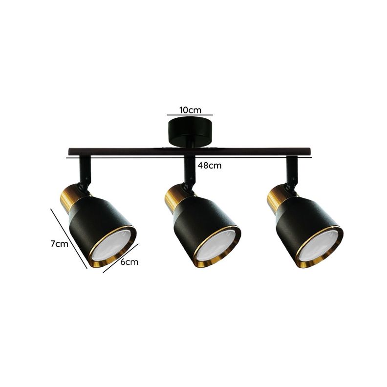 Foco LED Sobrepuesto Decorativo Triple GU-10 Negro-Dorado Híades-1