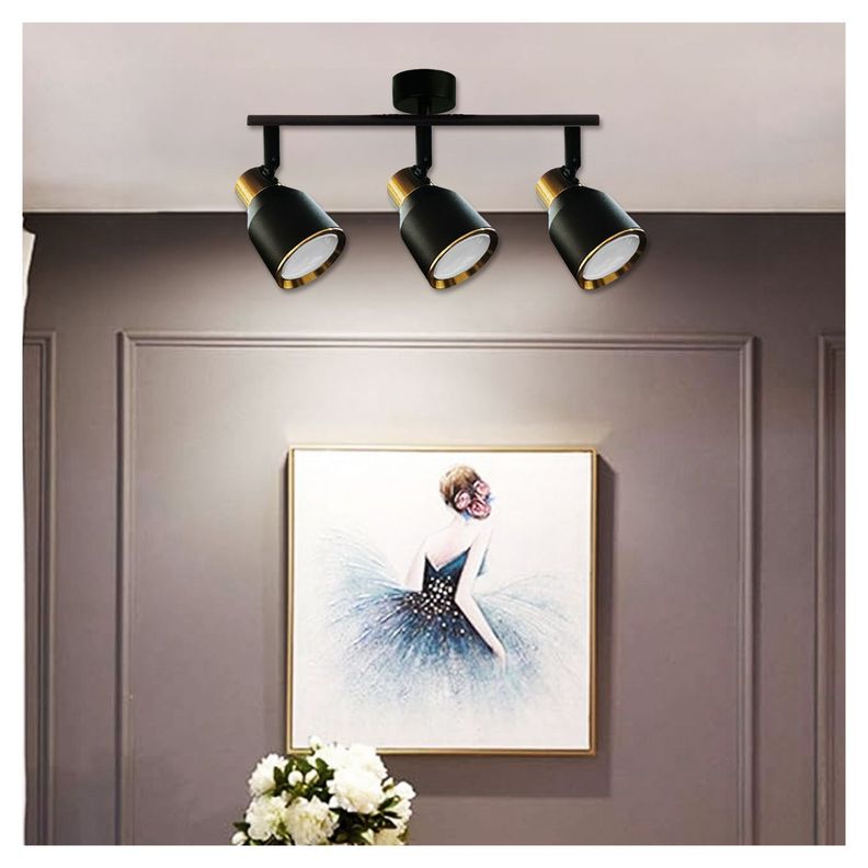 Foco LED Sobrepuesto Decorativo Triple GU-10 Negro-Dorado Híades-2