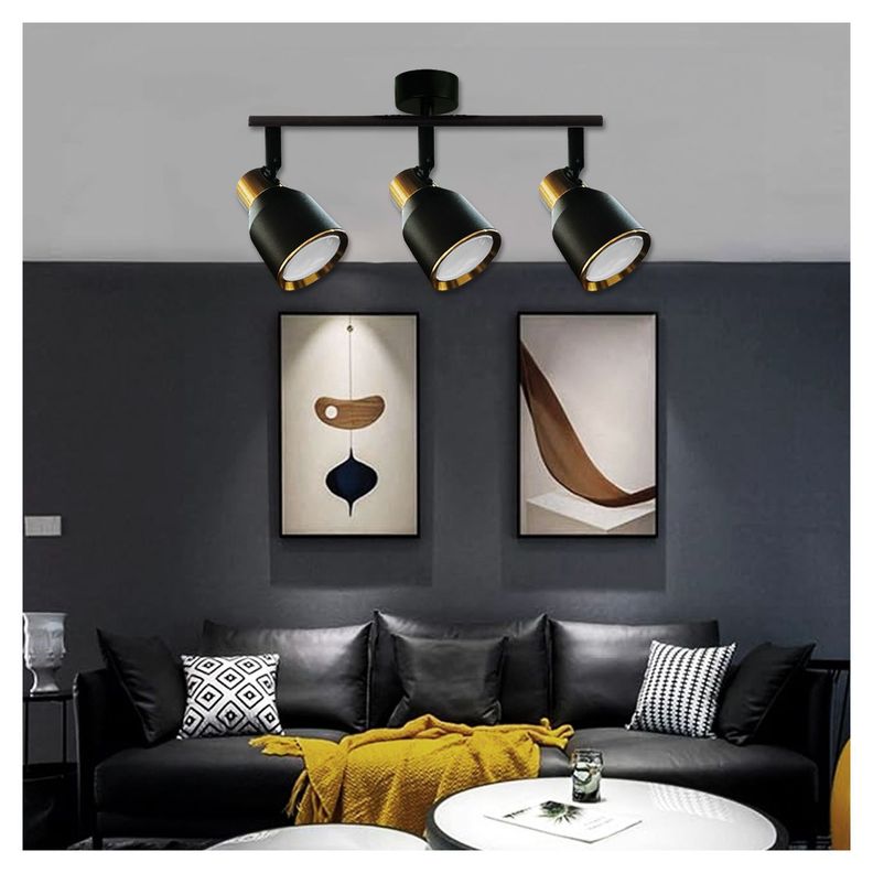 Foco LED Sobrepuesto Decorativo Triple GU-10 Negro-Dorado Híades-3
