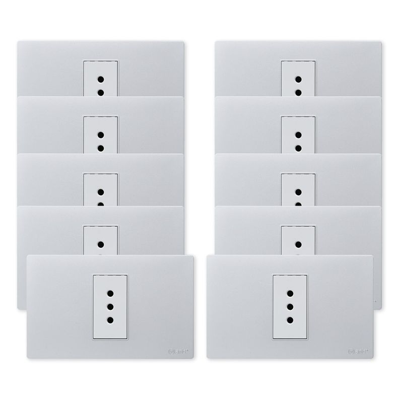 Pack 10 Tomacorriente Simple Metálico 10A - Gris/ Blanco-0