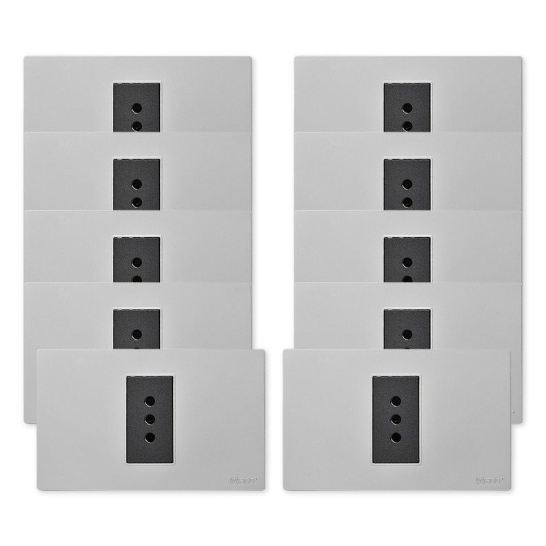 Pack 10 Tomacorriente Simple Metálico 10A - Gris/ Negro-0