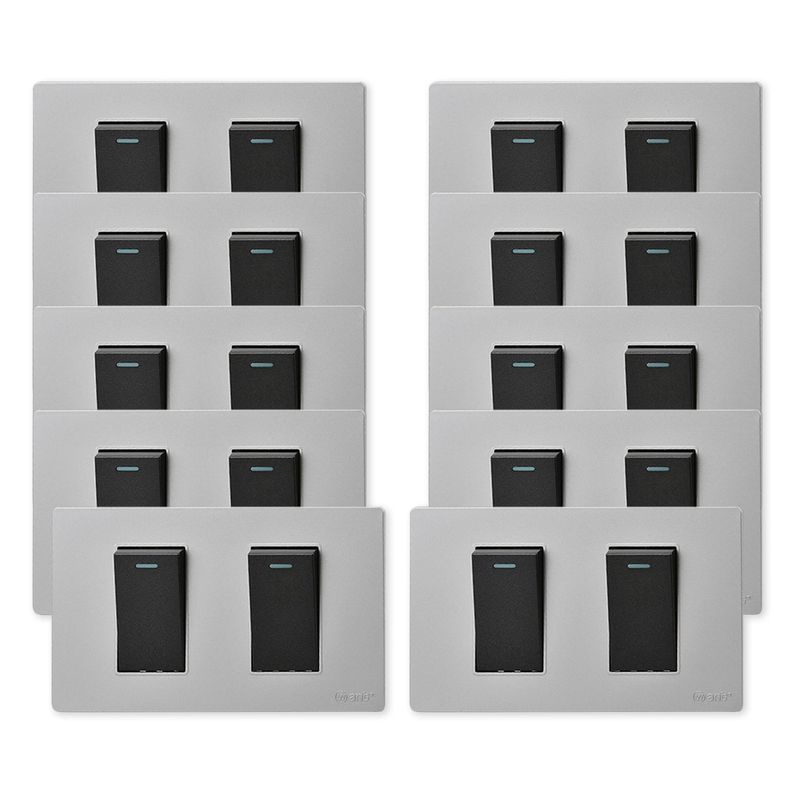 Pack 10 Interruptores Doble Metálico 9/12 16A - Gris/ Negro-0