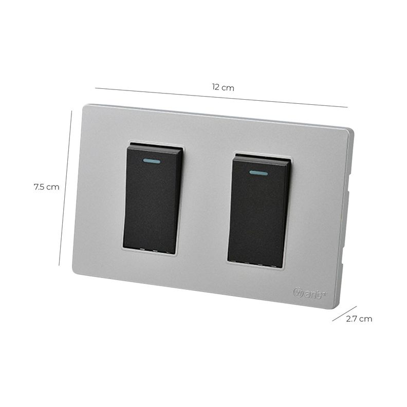 Pack 10 Interruptores Doble Metálico 9/12 16A - Gris/ Negro-2