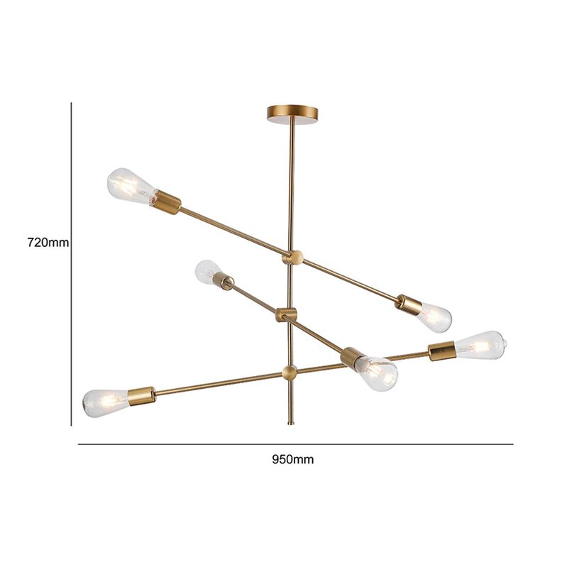 Lámpara Colgante de 6 Luces Porta E-27 Dorado Incluye Ampolletas-1