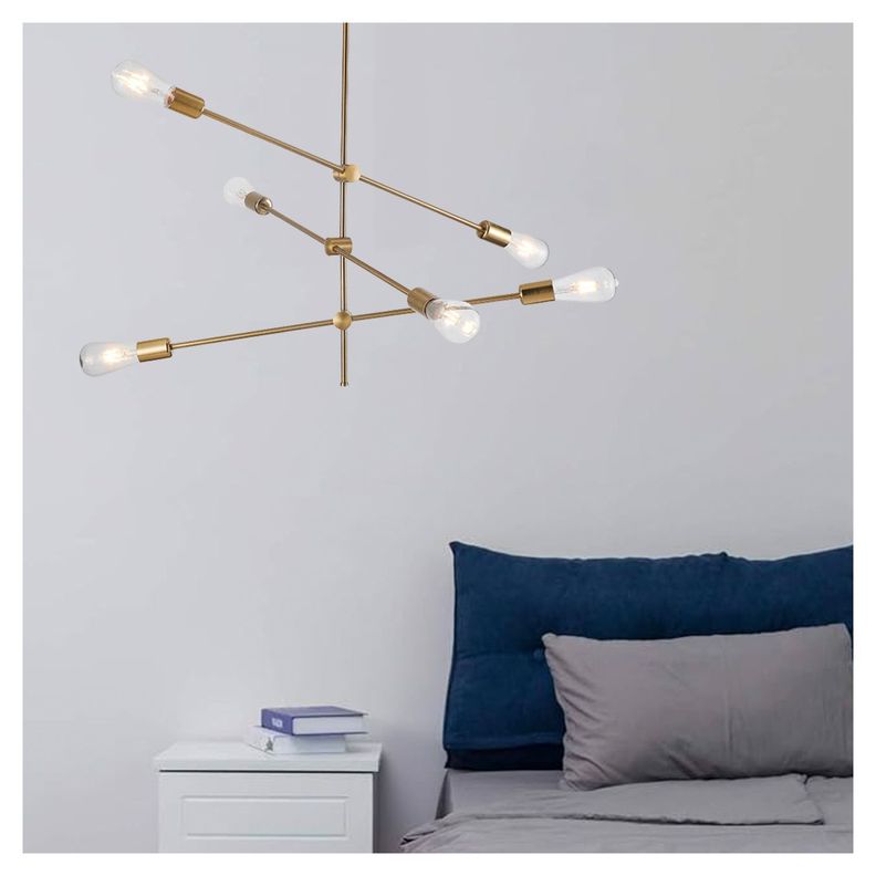 Lámpara Colgante de 6 Luces Porta E-27 Dorado Incluye Ampolletas-2