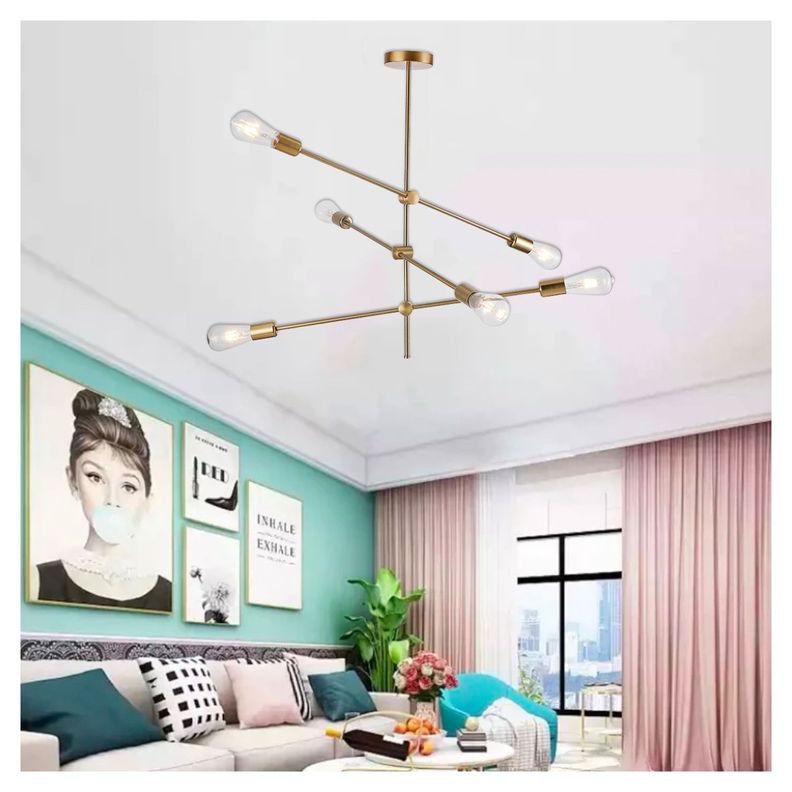 Lámpara Colgante de 6 Luces Porta E-27 Dorado Incluye Ampolletas-4