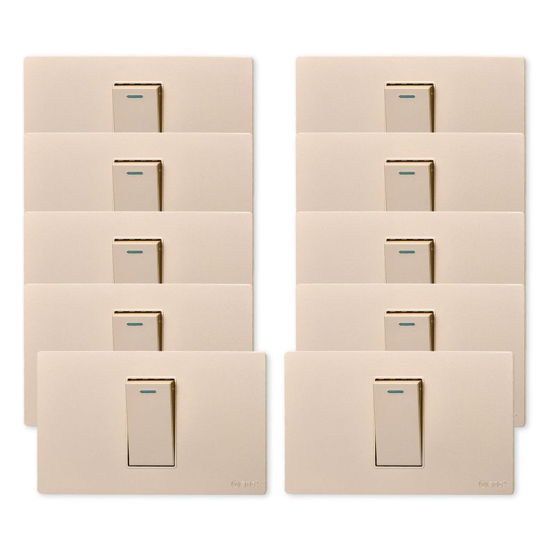 Pack 10 Interruptores Simple Metálico 9/12 16A - Dorado-0