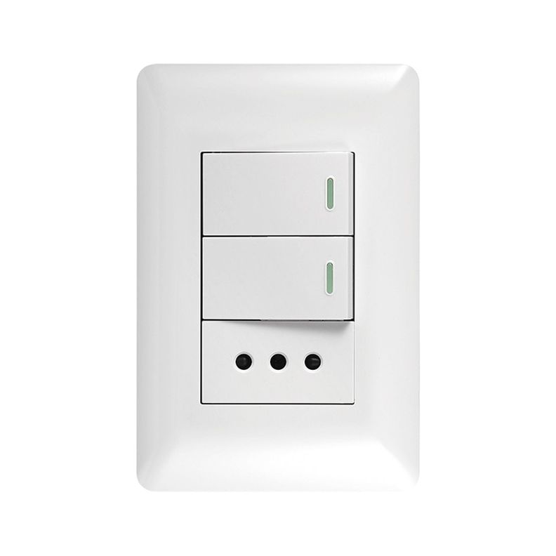 Tomacorriente Simple 10A 250V + Interruptor Doble 9/12 10A 250V Blanco-1