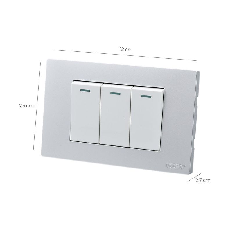 Pack 5 Interruptores Triple Metálico 9/12 16A - Gris/ Blanco-2