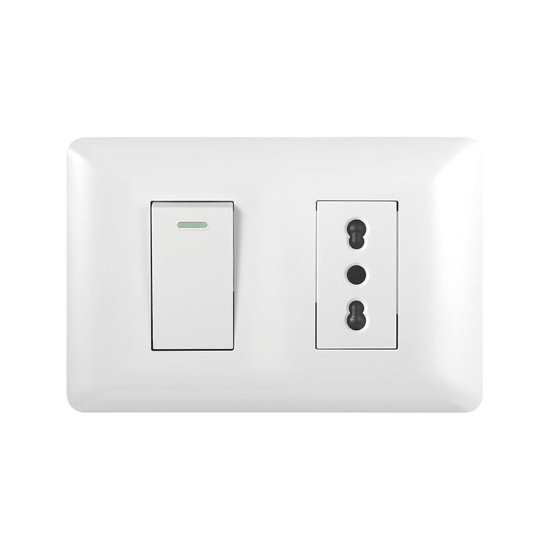 Pack 5 Tomacorriente Simple 10/16A 250V + Interruptor Simple 9/12 10A Blanco-1
