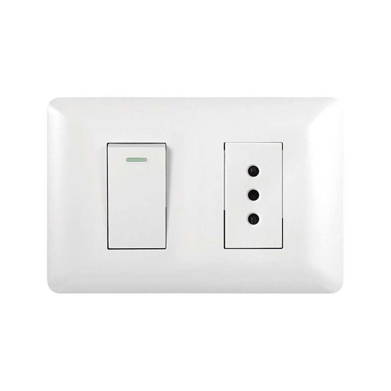 Pack 5 Tomacorriente Simple 10A 250V + Interruptor Simple 9/12 10A 250V Blanco-1