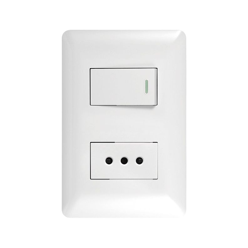 Pack 5 Tomacorriente Simple 10A 250V + Interruptor Simple 9/12 10A 250V Blanco-2