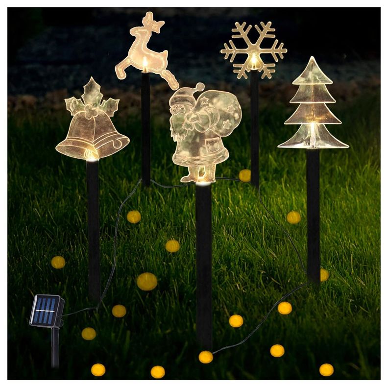 Set de 5 Estacas Solares Navidad Diferentes Diseños-1