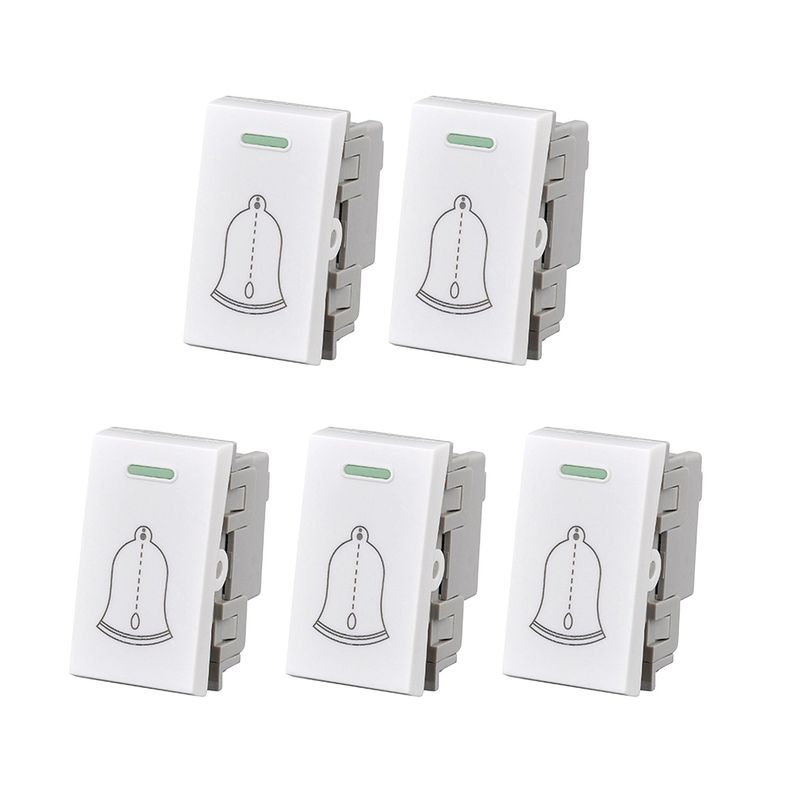 Pack 5 Modulo Interruptor Pulsador 10A 250V Diseño Campana Blanco-0