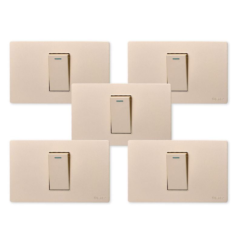 Pack 5 Interruptores Simple Metálico 9/12 16A - Dorado-0