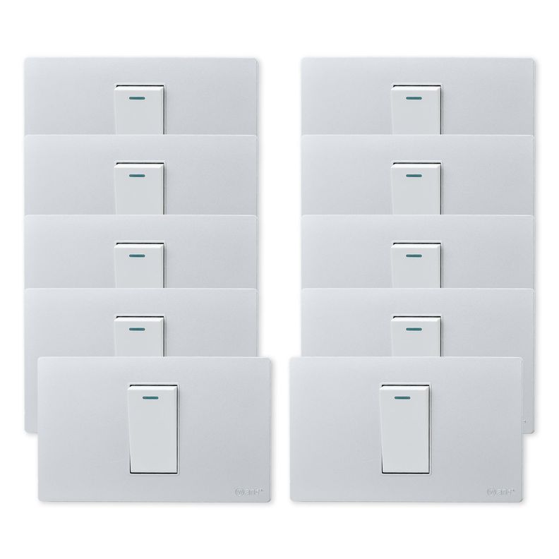 Pack 10 Interruptores Simple Metálico 9/12 16A - Gris/ Blanco-0