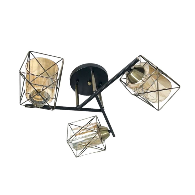 Lámpara de Techo Triple Geométrica Pantalla Vidrio E-27 Ampolleta Cálida-0