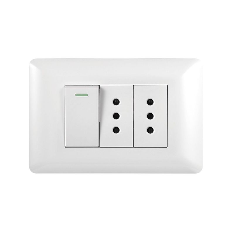 Tomacorriente Doble 10A 250V + Interruptor Simple 9/12 10A 250V Blanco-0