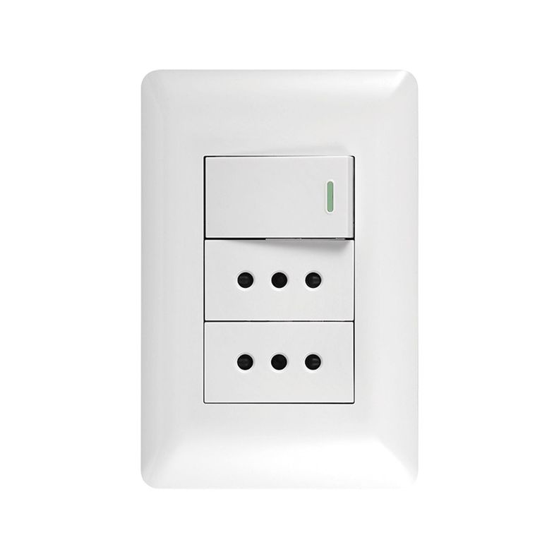 Tomacorriente Doble 10A 250V + Interruptor Simple 9/12 10A 250V Blanco-1