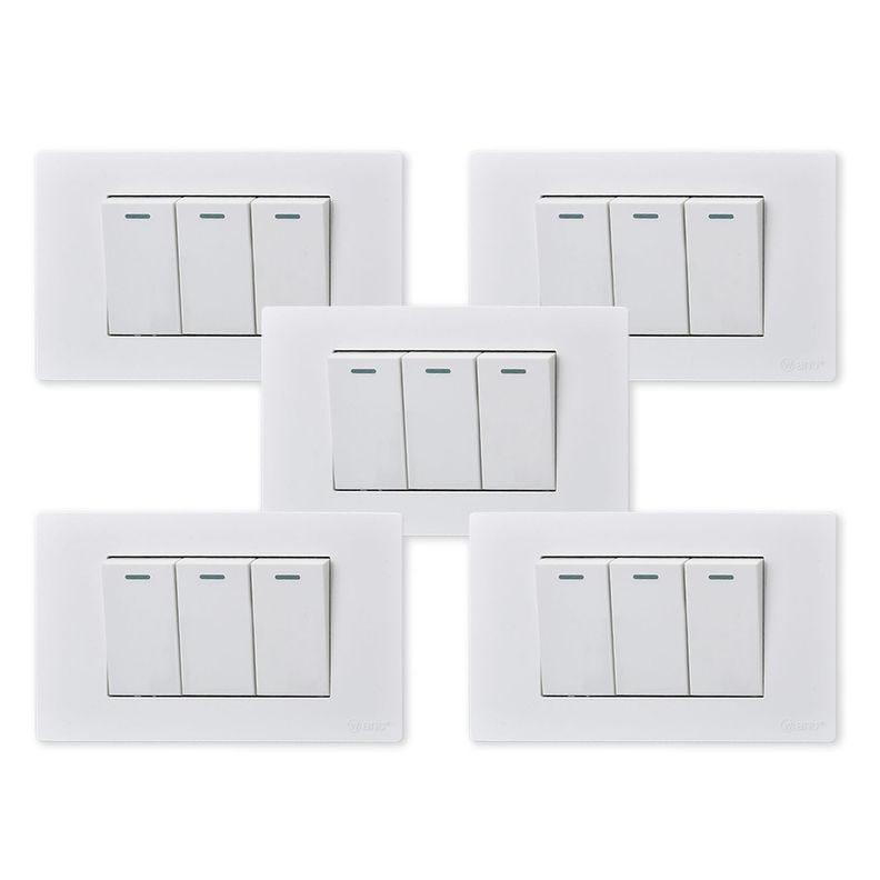 Pack 5 Interruptores Triple Metálico 9/12 16A - Blanco-0
