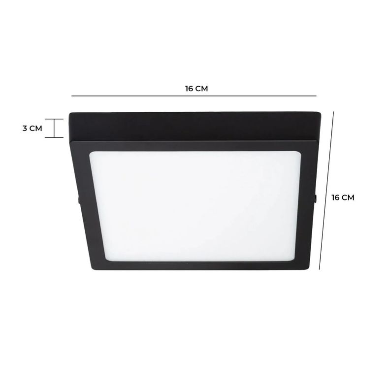Pack 3 Panel LED Sobrepuesto Cuadrado Negro PRO 12W Frío-1