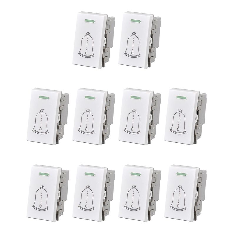 Pack 10 Modulo Interruptor Pulsador 10A 250V Diseño Campana Blanco-0