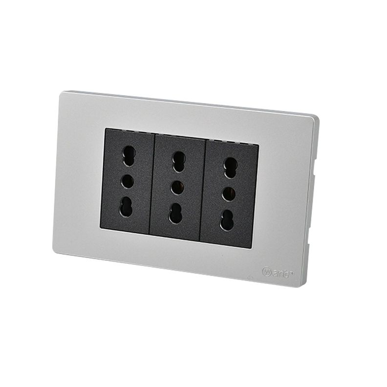 Pack 10 Tomacorriente Triple Metálico 16A - Gris/ Negro-1