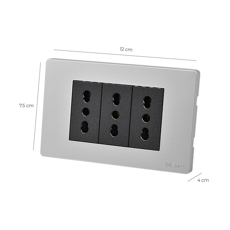 Pack 10 Tomacorriente Triple Metálico 16A - Gris/ Negro-2