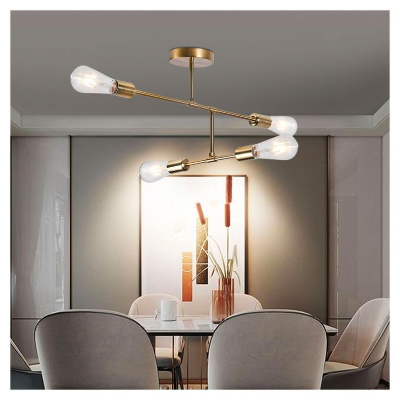 Lámpara Colgante de 4 Luces Porta E-27 Dorado Incluye Ampolletas-1