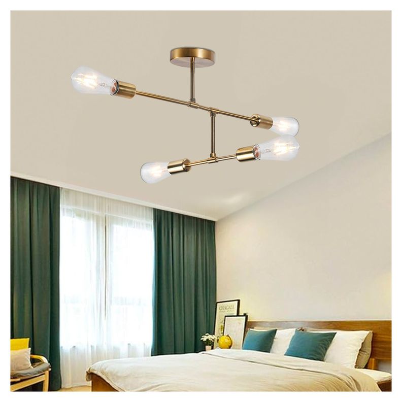 Lámpara Colgante de 4 Luces Porta E-27 Dorado Incluye Ampolletas-2