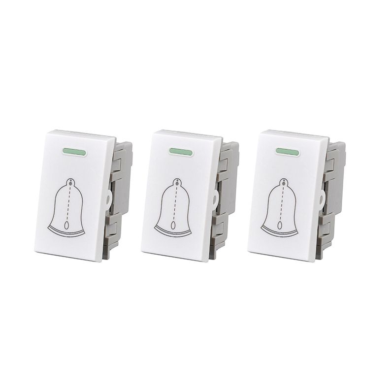 Pack 3 Modulo Interruptor Pulsador 10A 250V Diseño Campana Blanco-0