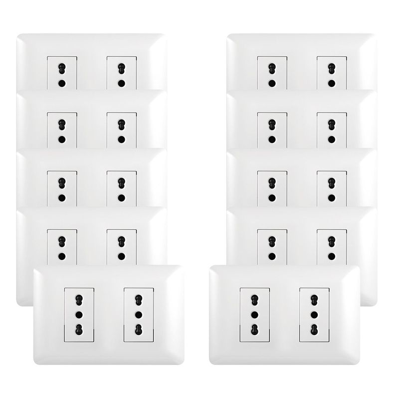 Pack 10 Tomacorriente Doble 10/16A 250V Blanco-0