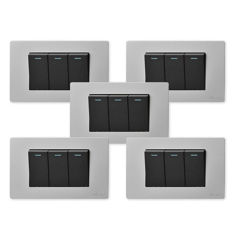 Pack 5 Interruptores Triple Metálico 9/12 16A - Gris/ Negro-0