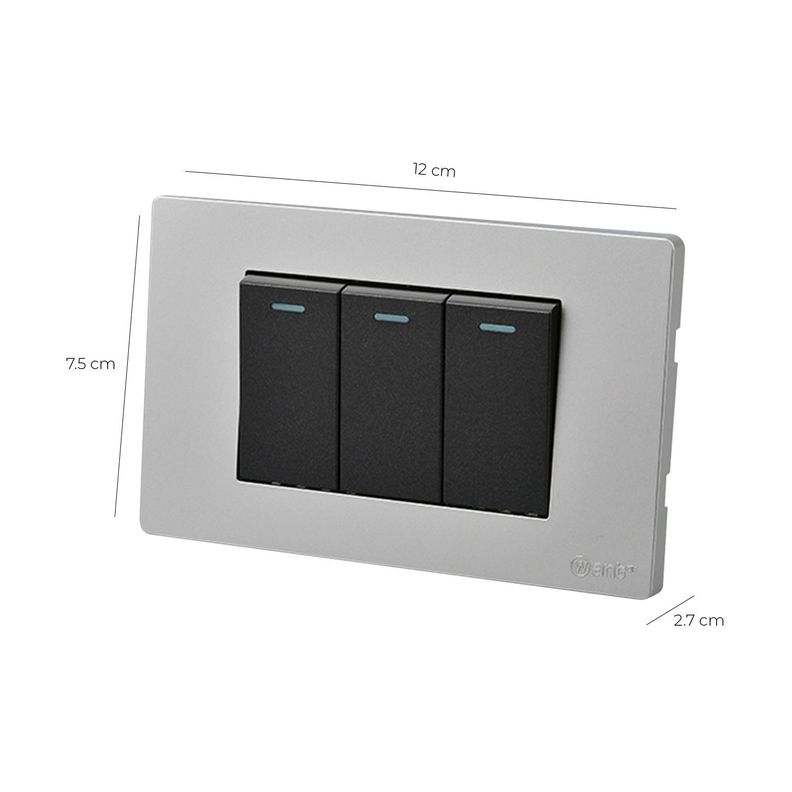 Pack 5 Interruptores Triple Metálico 9/12 16A - Gris/ Negro-2