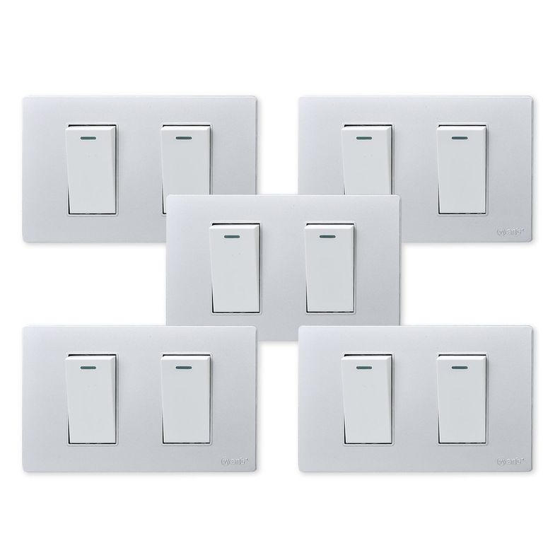Pack 5 Interruptores Doble Metálico 9/12 16A - Gris/ Blanco-0