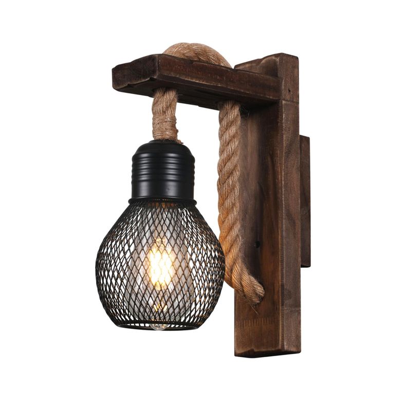 Apliqué Decorativo de Madera Con Pantalla de Rejilla E-27 Ampolleta Fría-0