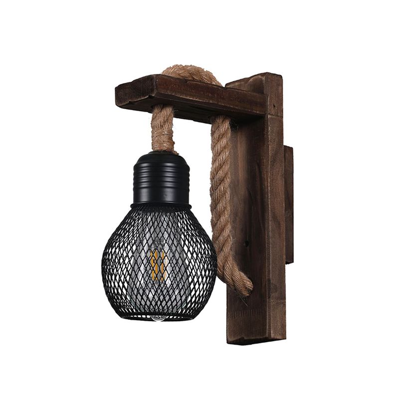 Apliqué Decorativo de Madera Con Pantalla de Rejilla E-27 Ampolleta Fría-2