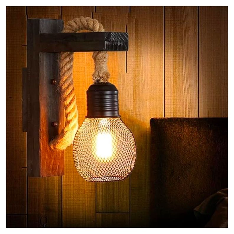 Apliqué Decorativo de Madera Con Pantalla de Rejilla E-27 Ampolleta Fría-3