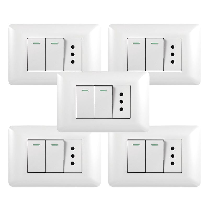 Pack 5 Tomacorriente 10A 250V + Interruptor 9/12 10A 250V-0