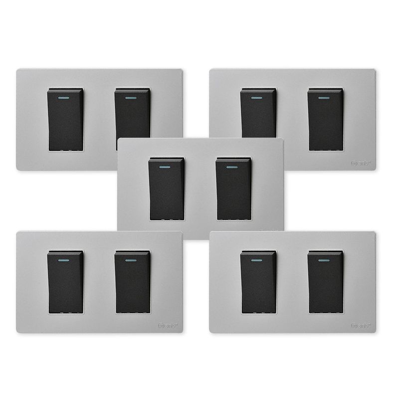 Pack 5 Interruptores Doble Metálico 9/12 16A - Gris/ Negro-0