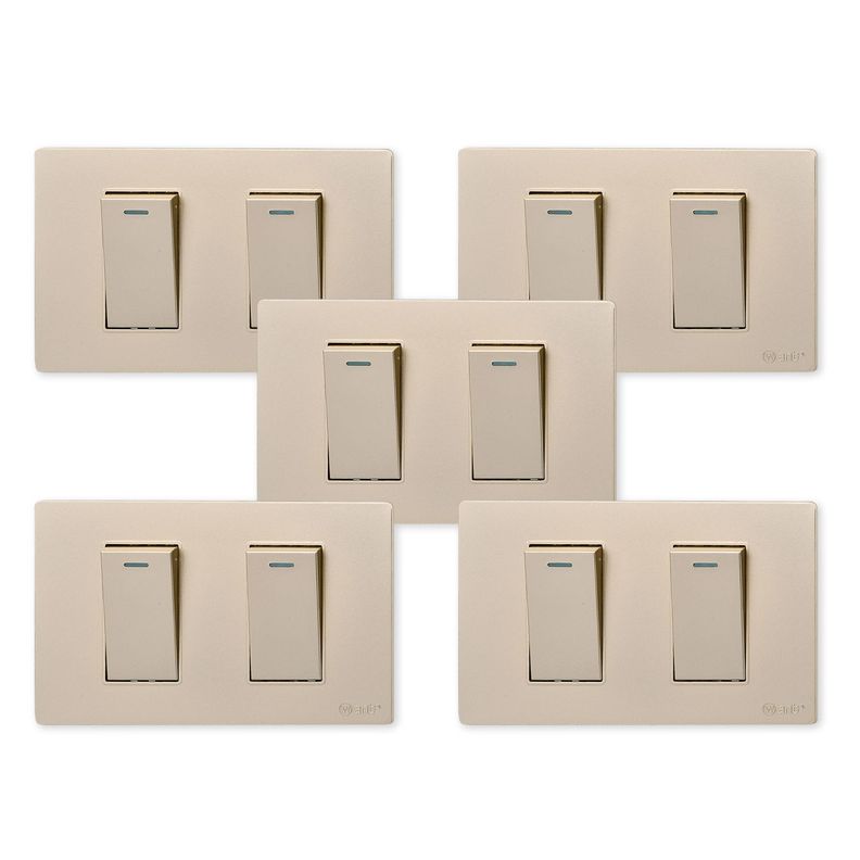 Pack 5 Interruptores Doble Metálico 9/12 16A - Dorado-0