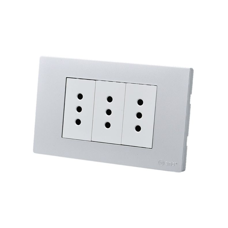 Pack 10 Tomacorriente Triple Metálico 10A - Gris/ Blanco-1